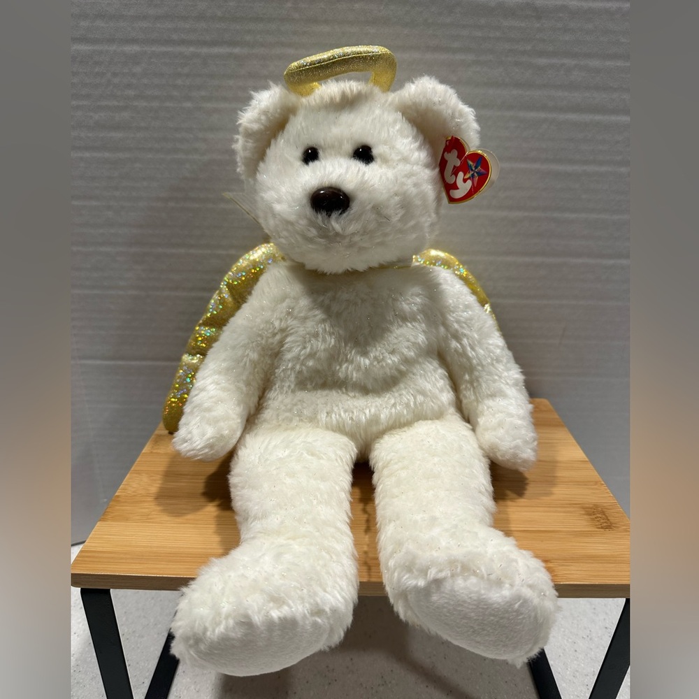 TY 2000 HALO II ANGEL BEAR BEANIE BUDDY - RARE BROWN NOSE- Christmas Glitter